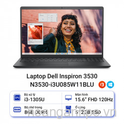 NB Dell Inspiron 3530 N3530-i3U085W11BLU (Core i3-1305U | 8GB | 512GB | Intel UHD | 15.6 inch FHD | Win 11 | Office | Đen) - Chính hãng