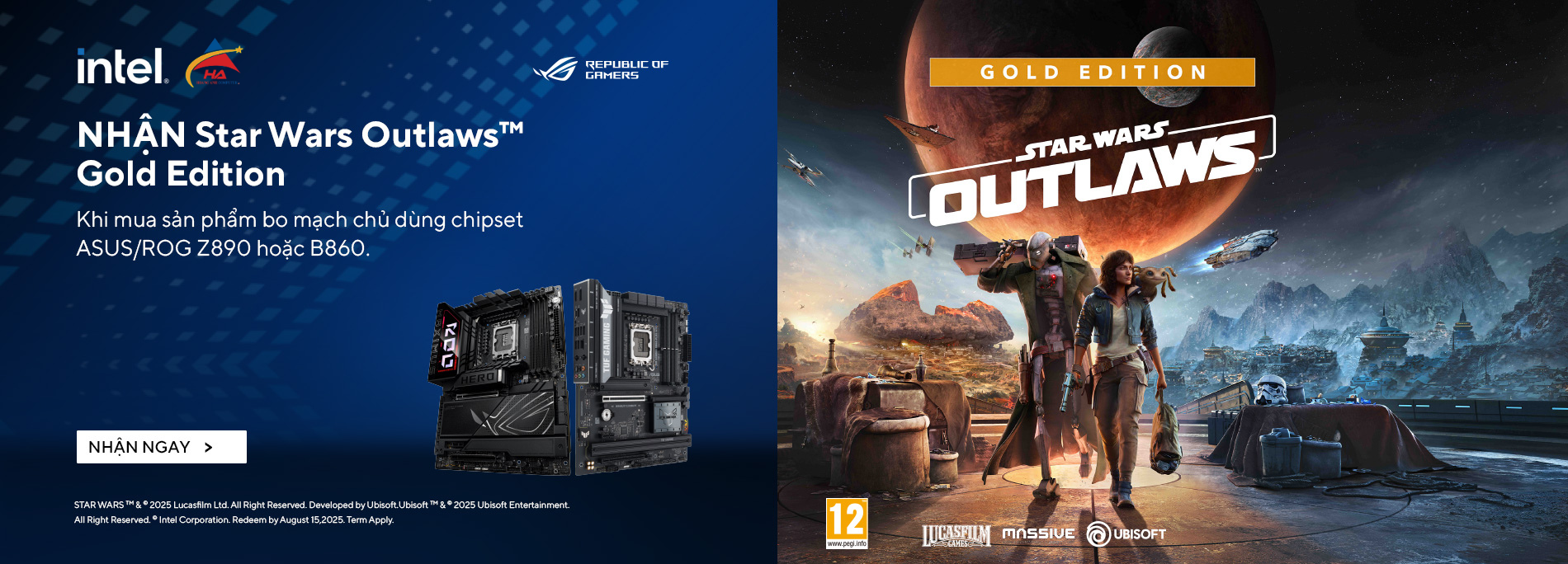 NHẬN NGAY CODE GAME STAR WARS OUTLAW GOLD EDITION TRỊ GIÁ 1,890,000Đ KHI MUA BO MẠCH CHỦ ASUS/ ASUS ROG Z890 HOẶC B860 BẤT KÌ
