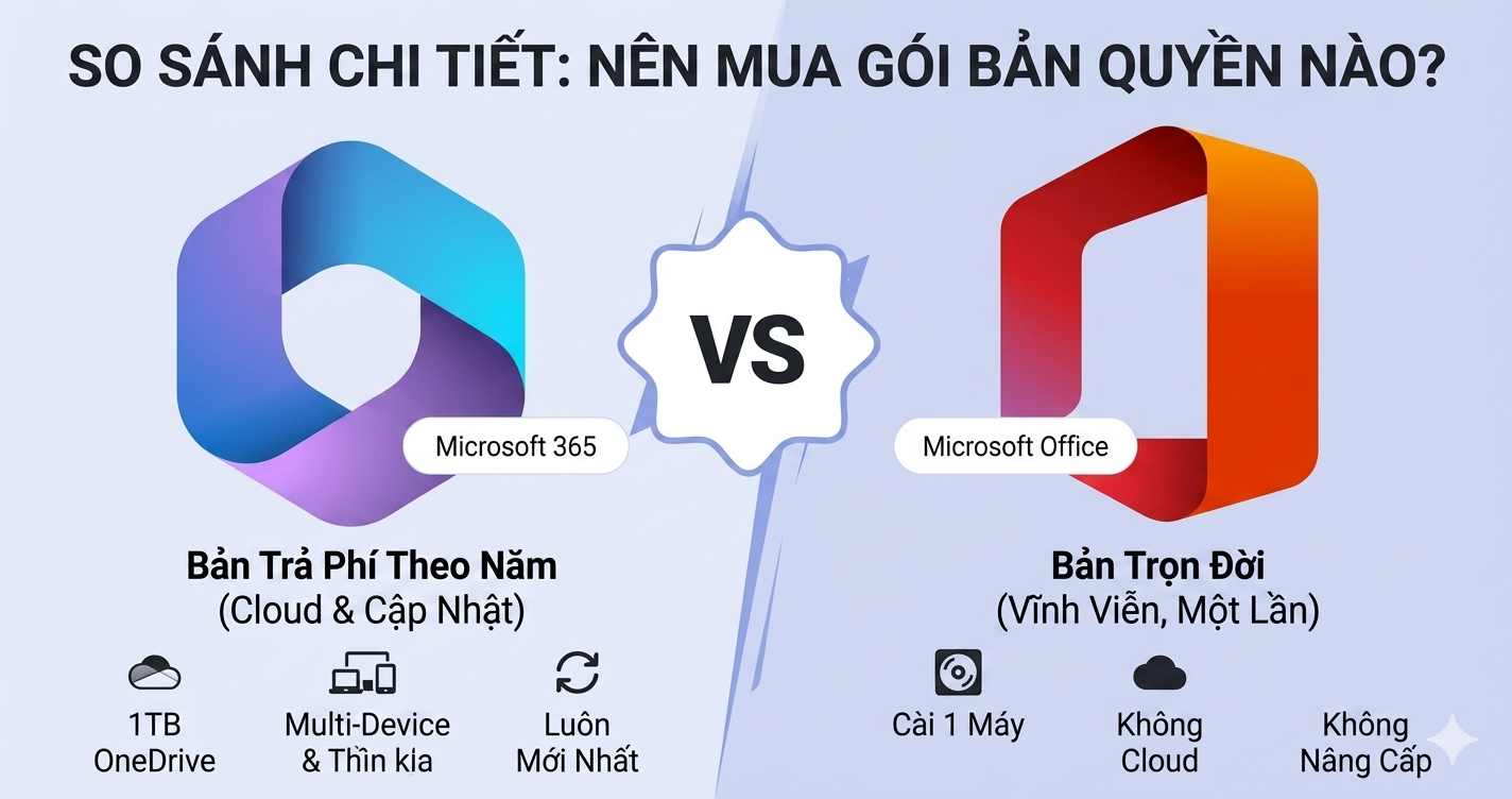 Nên chọn bản quyền Office vĩnh viễn hay Office trả phí theo năm?