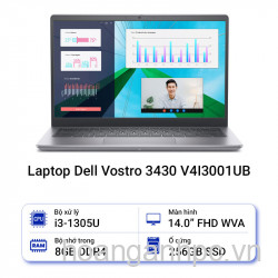 NB Dell Vostro 3430 V4I3001UB (Core i3-1305U | 8GB | 256GB | Intel UHD Graphics | 14inch FHD | Ubuntu | Xám) - Chính hãng
