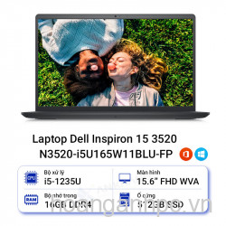 NB Dell Inspiron 3520 (N3520-i5U165W11BLU-FP) (i5 1235U 16GB RAM/512GB SSD/15.6 120Hz/FP/Win11/Of21/ - Mầu đen - Chính hãng