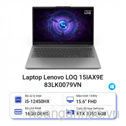NB Lenovo LOQ 15IAX9E 83LK0079VN (Intel Core i5-12450HX | RTX 3050 6GB | 15.6 inch FHD 144Hz | 512GB | 16GB | Win 11 | Xám) - Chính hãng