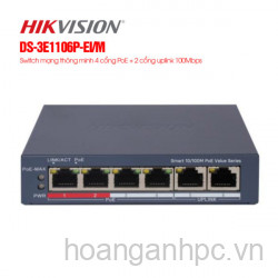 Switch PoE 4 cổng Hikvision DS-3E1106P-EI/M 4 10/100 Mbps PoE port, 2 10/100 Mbps RJ45 port