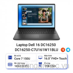 Máy tính xách tay Dell 16 DC16250 (Core 7-150U, 16GB, 1TB SSD,16.0" FHD + Touch, UMA, Win11, Office Home 2024, Đen, P131F001) (DC16250 - C7U161W11BLU) 