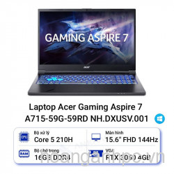 MÁY TÍNH XÁCH TAY (NB) ACER Aspire 7 A715-59G-59RD C5-210H/16GD4/512GSSD /15.6FHD_144Hz/IPS/4C/W11SL/4GD6_RTX3050/ĐEN(NH.DXUSV.001)