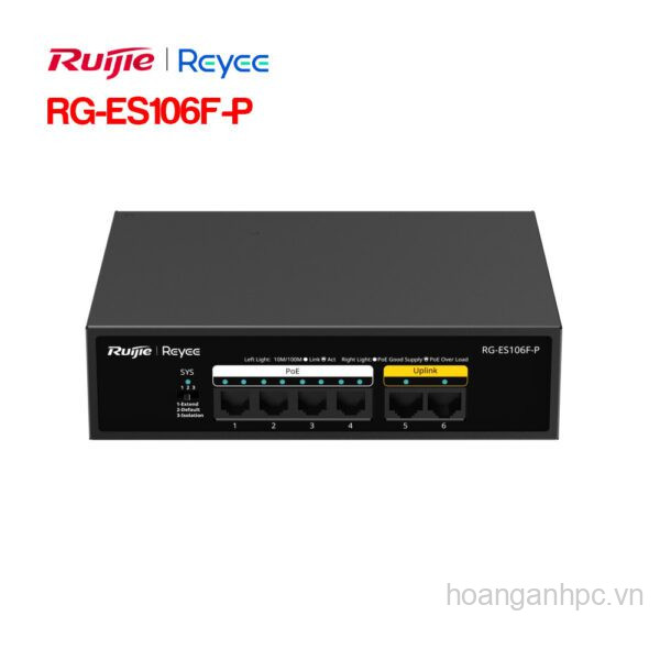 Switch PoE Ruijie RG-ES106F-P - 4 port POE (port/ 10/100 Mbps/ Unmanaged)