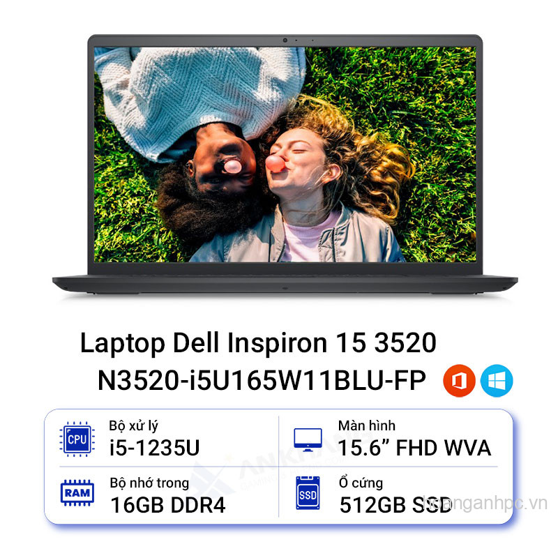 NB Dell Inspiron 3520 (N3520-i5U165W11BLU-FP) (i5 1235U 16GB RAM/512GB SSD/15.6 120Hz/FP/Win11/Of21/ - Mầu đen - Chính hãng