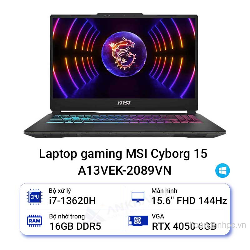 NB Msi Cyborg 15 A13VEK-2089VN (Core i7-13620H/ GeForce RTX™ 4050/ 16GB/ 512GB/ Windows 11/15.6 144hz )
