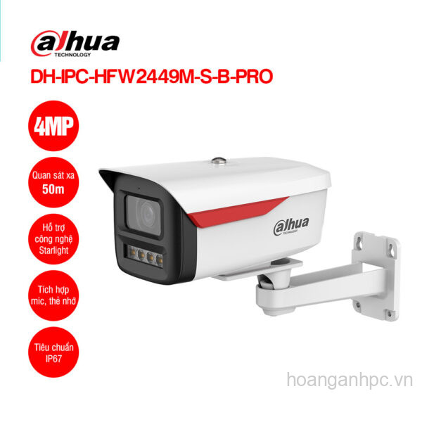 Cam IP Dahua DH-IPC-HFW2449M-S-B-PRO WizColor- 4MP - trụ - khe cắm thẻ - mick -đêm như ngày